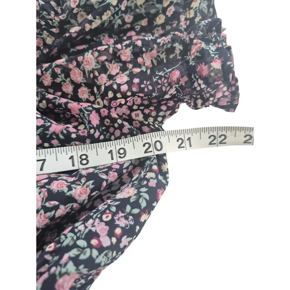 Lulus Maxi Dress Sz L Boho Ditsy Floral Patchwork Print Slit Off Shoulder NWT - Picture 6 of 7